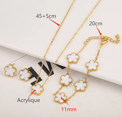 Clover 4-color New Design New Shell Acrylic Earrings Plant Flowers Five Leaf Women's Luxury and Cute Jewelry Stainless Steel